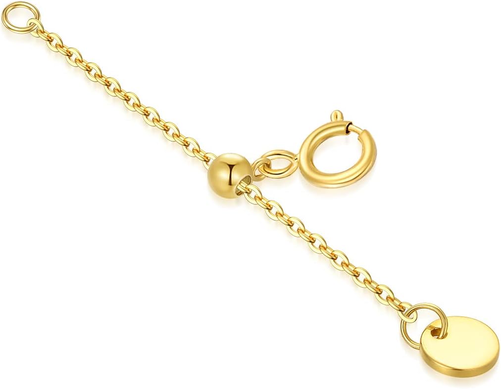 10k 14k Real Gold 1'/1.5'/2'/2.5'/3'/4'/5' Necklace Extender, Necklace Bracelet Extender Chain, Durable Gold Extender Chain, Adjustable Extension Chain for Necklace Bracelet Anklet
