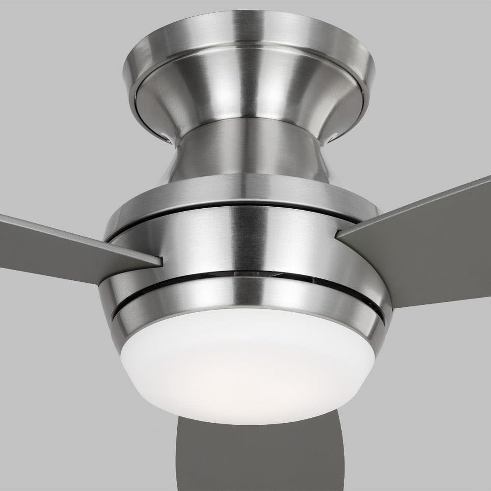 Monte Carlo 3IKR44BSD Ikon 44' Dry Locations Flush Mount/Hugger Ceiling Fan with LED Light Kit and Hand Remote, 3 Silver/American Walnut Reversible Blades, Brushed Steel