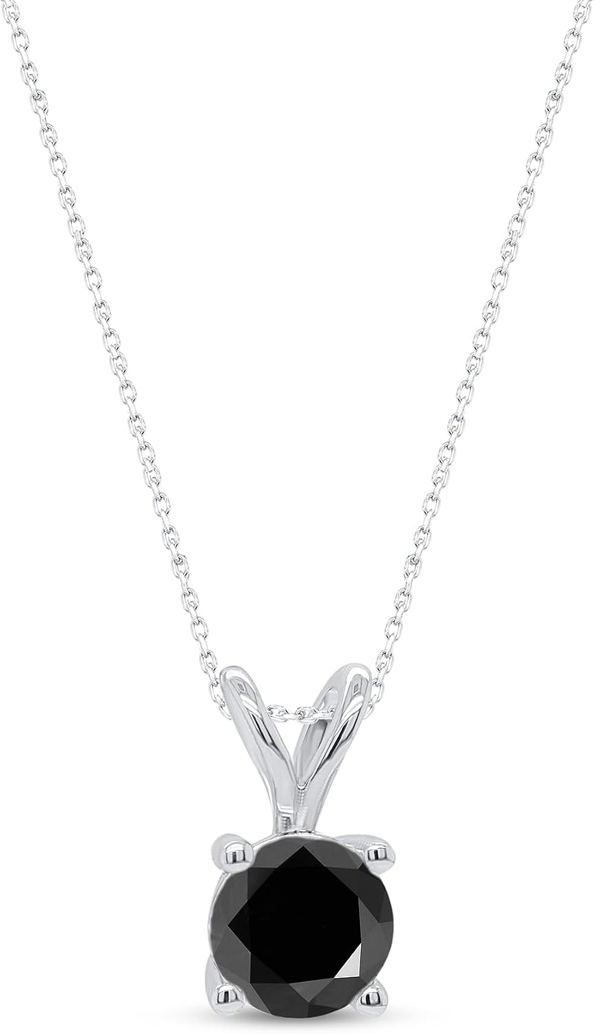 1Ct Black Diamond Solitaire Pendant Necklace for Women 18' cable Chain Fine Jewelry