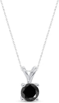 1Ct Black Diamond Solitaire Pendant Necklace for Women 18' cable Chain Fine Jewelry