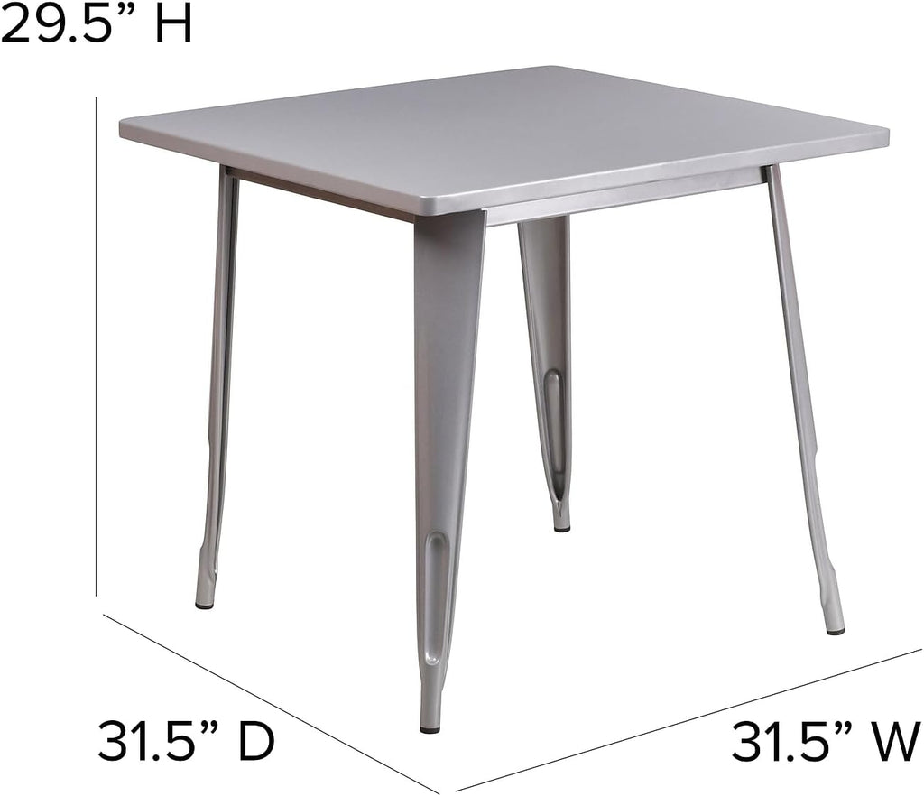 Flash Furniture Felix Commercial Grade 31.5' Square Silver Metal Indoor-Outdoor Table