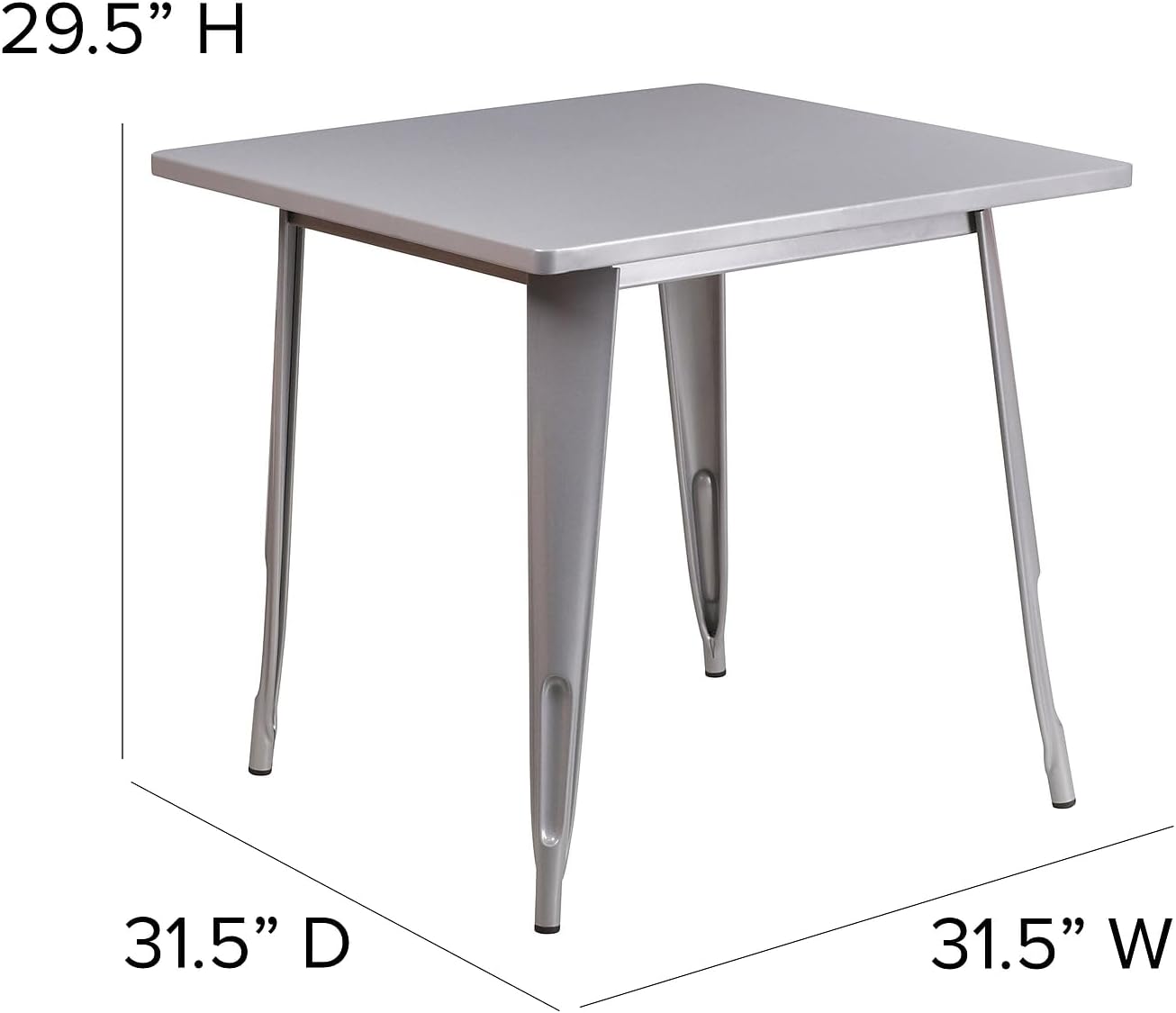 Flash Furniture Felix Commercial Grade 31.5' Square Silver Metal Indoor-Outdoor Table