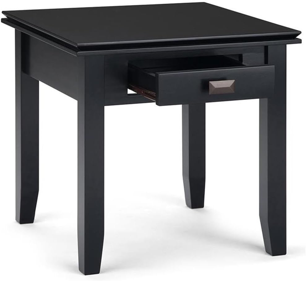 SIMPLIHOME Artisan SOLID WOOD 21 inch Wide Square Transitional End Side Table in Black for the Living Room and Bedroom
