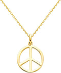 14K Yellow Gold Peace Sign Charm Pendant with 0.9mm Oval Angled Cut Rolo Cable Chain Necklace