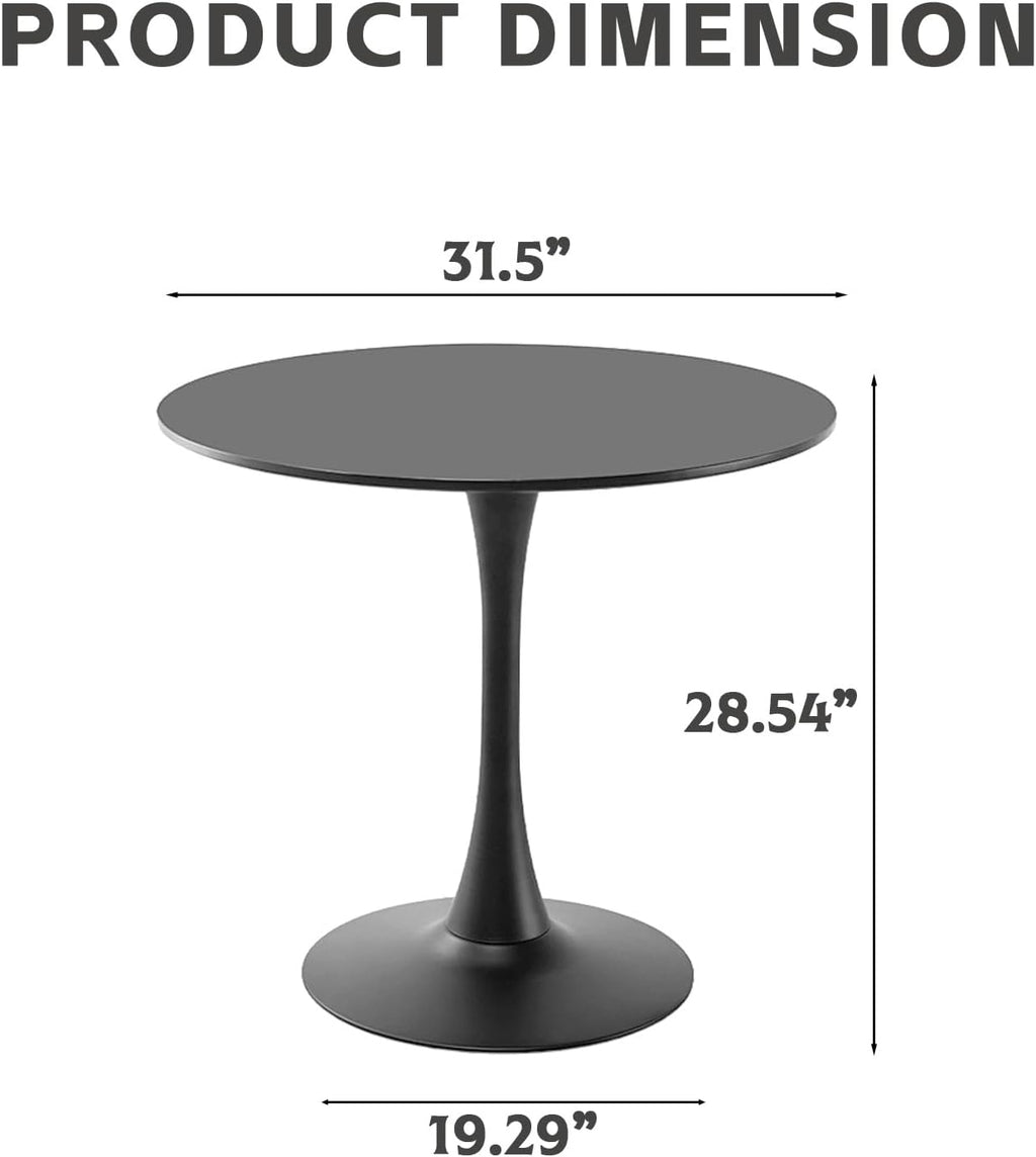 31.5' Round Dining Table for 2 MDF Table Top and Heavy Metal Dining Table Leg for Kitchen Dining Room Apartment Small Space(Black)