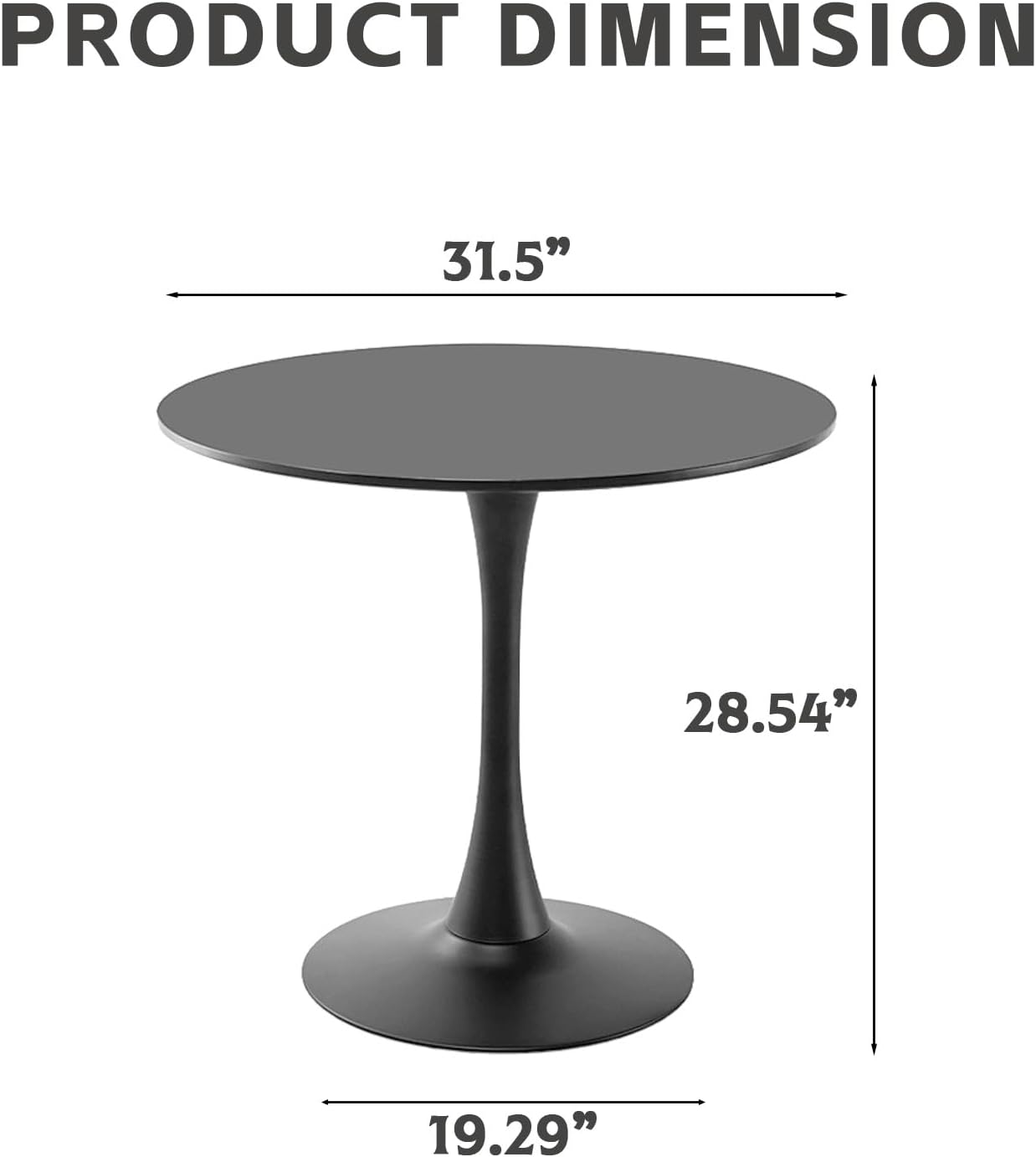 31.5' Round Dining Table for 2 MDF Table Top and Heavy Metal Dining Table Leg for Kitchen Dining Room Apartment Small Space(Black)