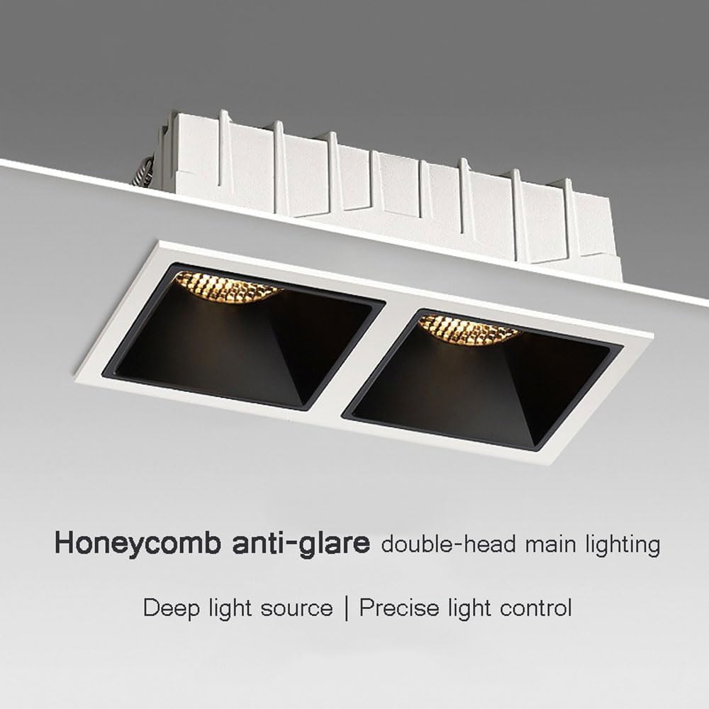 6-Pack Led Embedded Lighting with 2 Heads, 7W/12W Rectangular Can Less Ceiling Spotlight, Indoor Downlight Anti Glare Baffle, CRI 90, for Living Room Corridors, Led Downl-12w-4000K