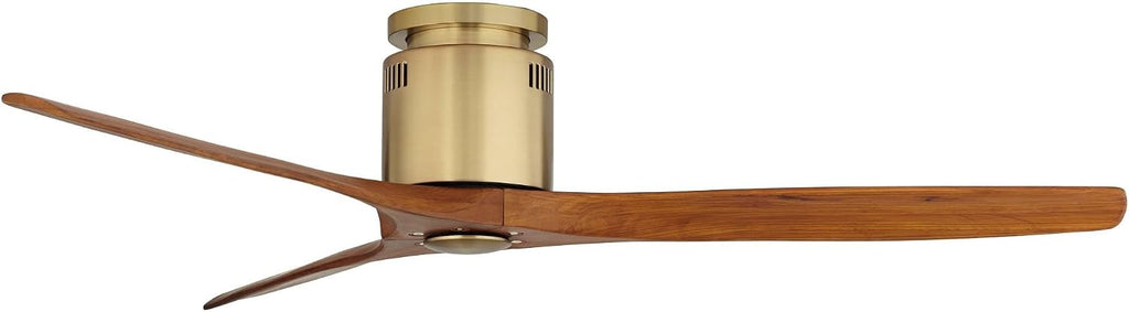 Casa Vieja 52' Windspun Modern Indoor Ceiling Fan 3 Blade Remote Control Brass Finish Motor Walnut Finish Wood Blades Bedroom Living Room Kitchen Hugger DC Motor Flush Mount Low Profile