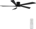 EKIZNSN 54 Inch Outdoor Low Profile Flush Mount Ceiling Fans with Lights for Patios, 110V Noiseless Reversible DC Motor, 6-Gear Speed (Black Finish with Black Blades)