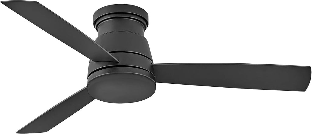 Hinkley Trey 52' Smart Ceiling Fan, Integrated LED, Wet Rated, Flush Mount, 6-Speed DC Motor, Composite Blades, HIRO Remote, Matte Black Finish