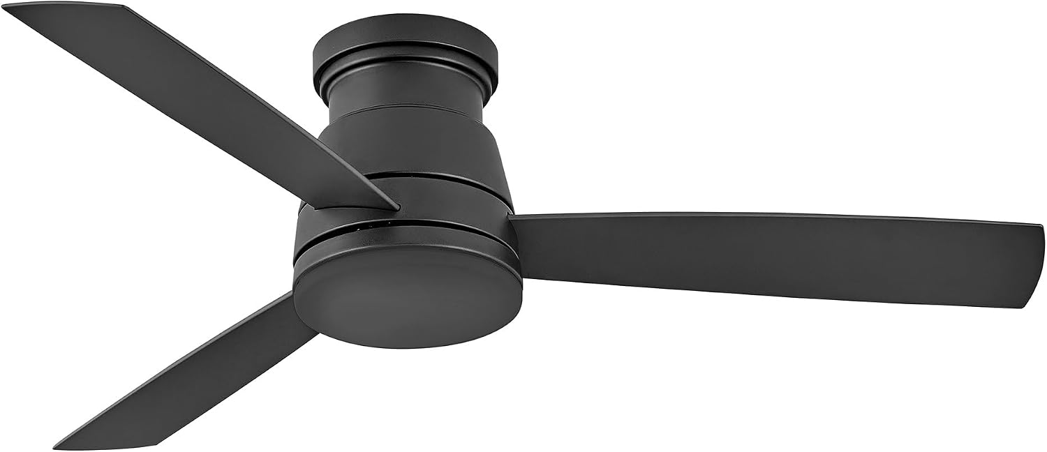 Hinkley Trey 52' Smart Ceiling Fan, Integrated LED, Wet Rated, Flush Mount, 6-Speed DC Motor, Composite Blades, HIRO Remote, Matte Black Finish