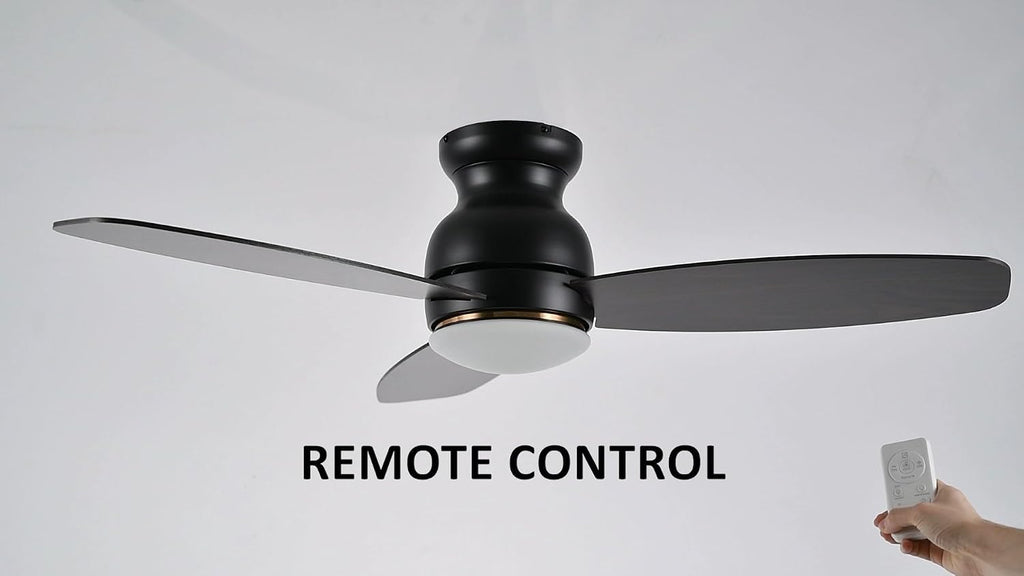 Carro 44' Black Ceiling Fan with Light Flush Mount, DC 10 Speeds Silent Ceiling Fan with Remote, 2 Light Colors Dimmable, for Living Room, Bedroom, Dark Walnut