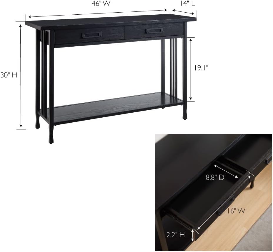 Leick Home 11233-BK Ironcraft Rustic Two Drawer Console Table with Shelf, Black Wash