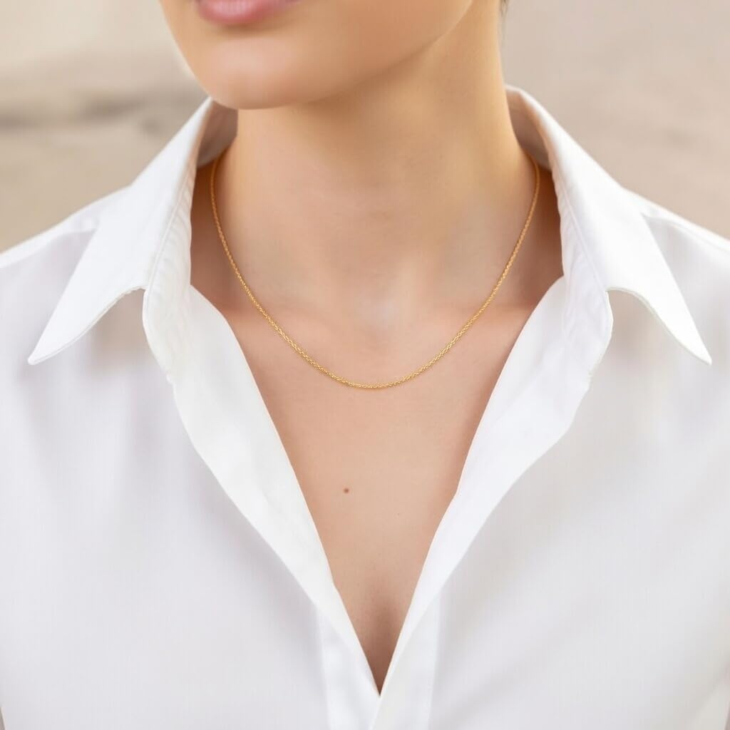 Jewelry Affairs 10k Yellow Real Gold Adjustable Cable Link Chain Necklace, 0.9mm, 22'