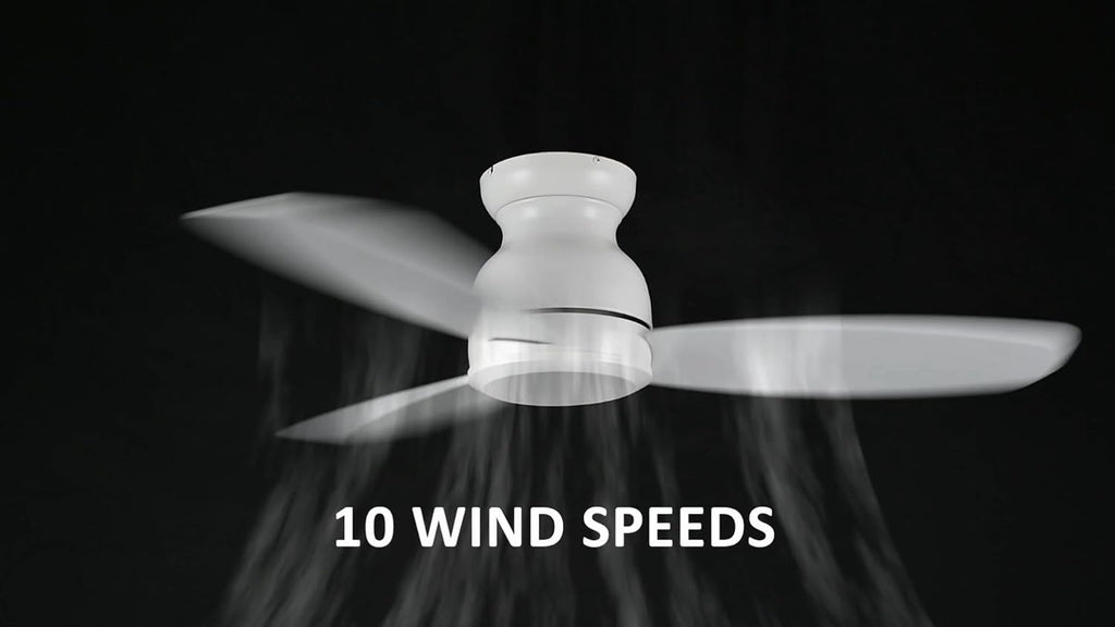 Carro 48 Inch Flush Mount Ceiling Fan without Lights, Ceiling Fan with Remote Low Profile White, 10-Speed Reversible DC Motor, 3 Dual Finish Blades, Indoor for Bedroom