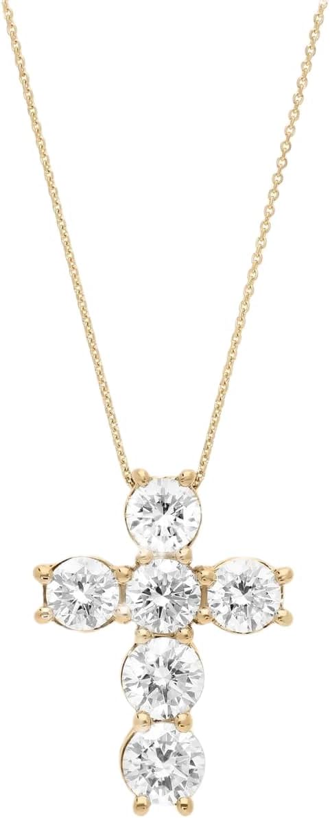 Belacqua Lab Grown Diamond Cross Pendant Necklace in 14K White or Yellow Gold, 1 to 3 Carat, Round Cut, 16 + 2 Inches Extender Cable Chain, G Color, VS Clarity, Dainty Jewelry for Women, Gift Box Included