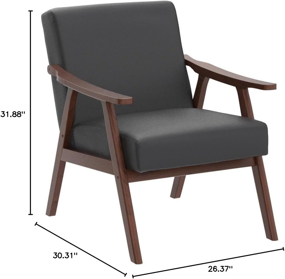 Container Furniture Direct Accent Chair with Microfiber Upholstery and Solid Wood Frame, Classic Mid-Century Modern Living Room Furniture for Extra Seating, Black PU/PVC