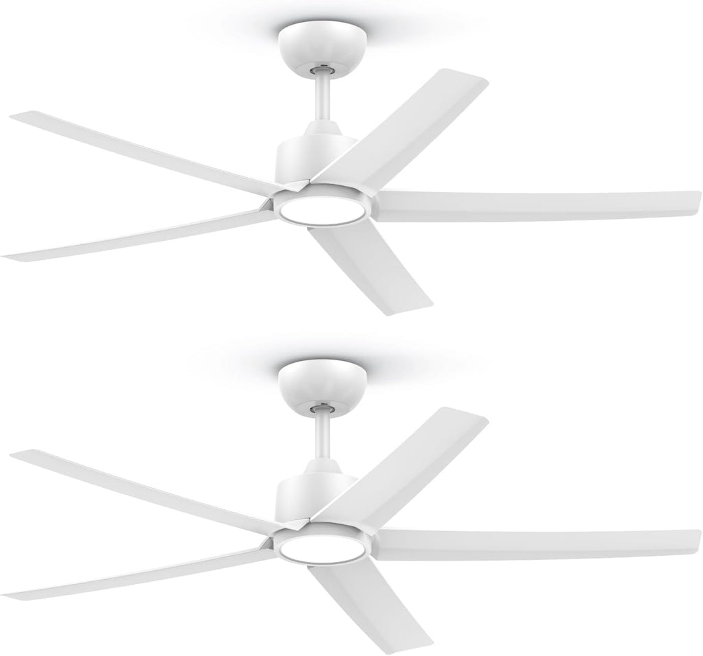 ocioc 2 Pack 52 inch Ceiling Fans with Lights and Remote Control, Ultra Quiet DC Motor, 3 Color Temperatures Modern Ceiling Fan for Bedroom Patio Indoor Covered Outdoor White