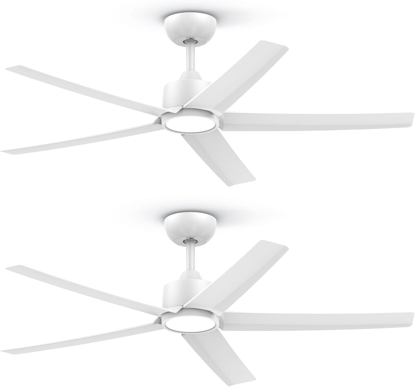 ocioc 2 Pack 52 inch Ceiling Fans with Lights and Remote Control, Ultra Quiet DC Motor, 3 Color Temperatures Modern Ceiling Fan for Bedroom Patio Indoor Covered Outdoor White