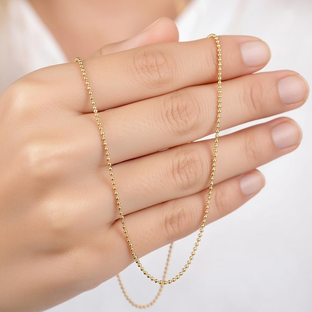 Jewelry Affairs 14k Yellow Gold Diamond Cut Bead Chain Necklace, 1.0mm