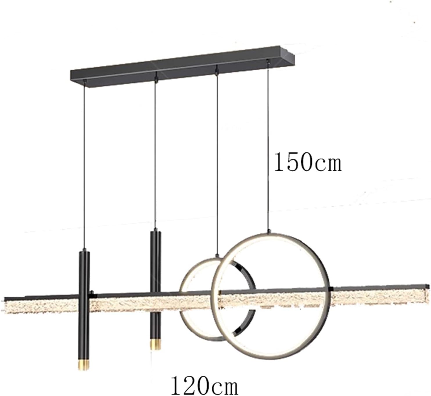 Modern Pendant Chandelier Linear Fixture with 2 Cylindrical Spotlights Black Finish LED Indoor Lighting Dining Room Kitchen Island Pendant Light Stylish(Warm White,120cm)