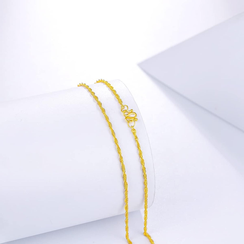 ZHOU LIU FU 24K Solid Gold Necklace for Women, Real Pure Gold Jewelry Dainty Oval Clip Link Cable Chain Necklace for Men Girlfriend
