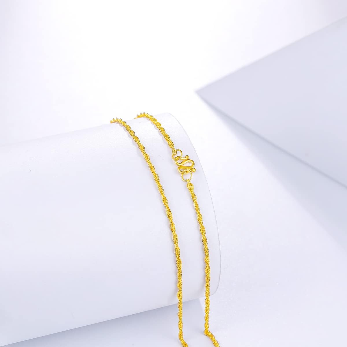 ZHOU LIU FU 24K Solid Gold Necklace for Women, Real Pure Gold Jewelry Dainty Oval Clip Link Cable Chain Necklace for Men Girlfriend