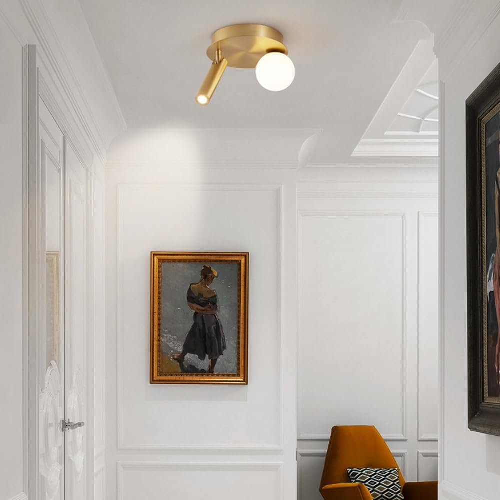Nordic Copper Ceiling Light for Bedroom, Rotatable Spotlight for Indoor Corridor and Balcony, 10W Dimmable LED Wall Lamp with 3 Color Options