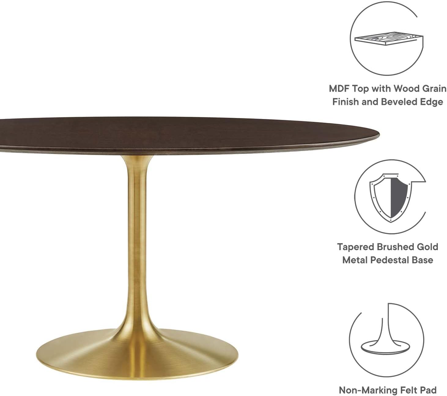 Modway Lippa Dining Table, 60', Gold Cherry Walnut