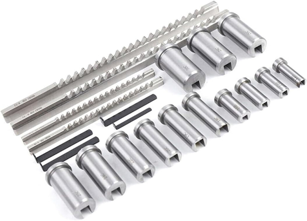 Generic Keyway Broach Set Metric Size - Industrial Metal Working Tool with 22 Pcs Kit, Cutter, Bushing, Shim Set, 4 Broaches, 13 Collared Bushing, 5 Gaskets.