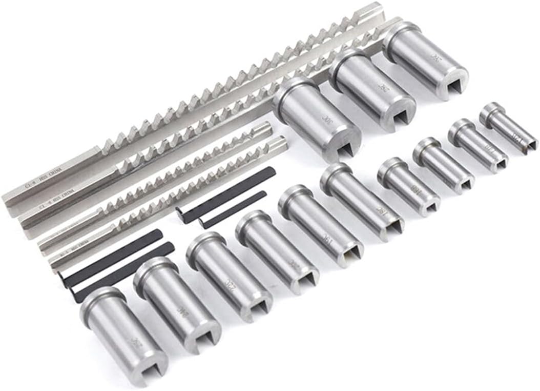 Generic Keyway Broach Set Metric Size - Industrial Metal Working Tool with 22 Pcs Kit, Cutter, Bushing, Shim Set, 4 Broaches, 13 Collared Bushing, 5 Gaskets.