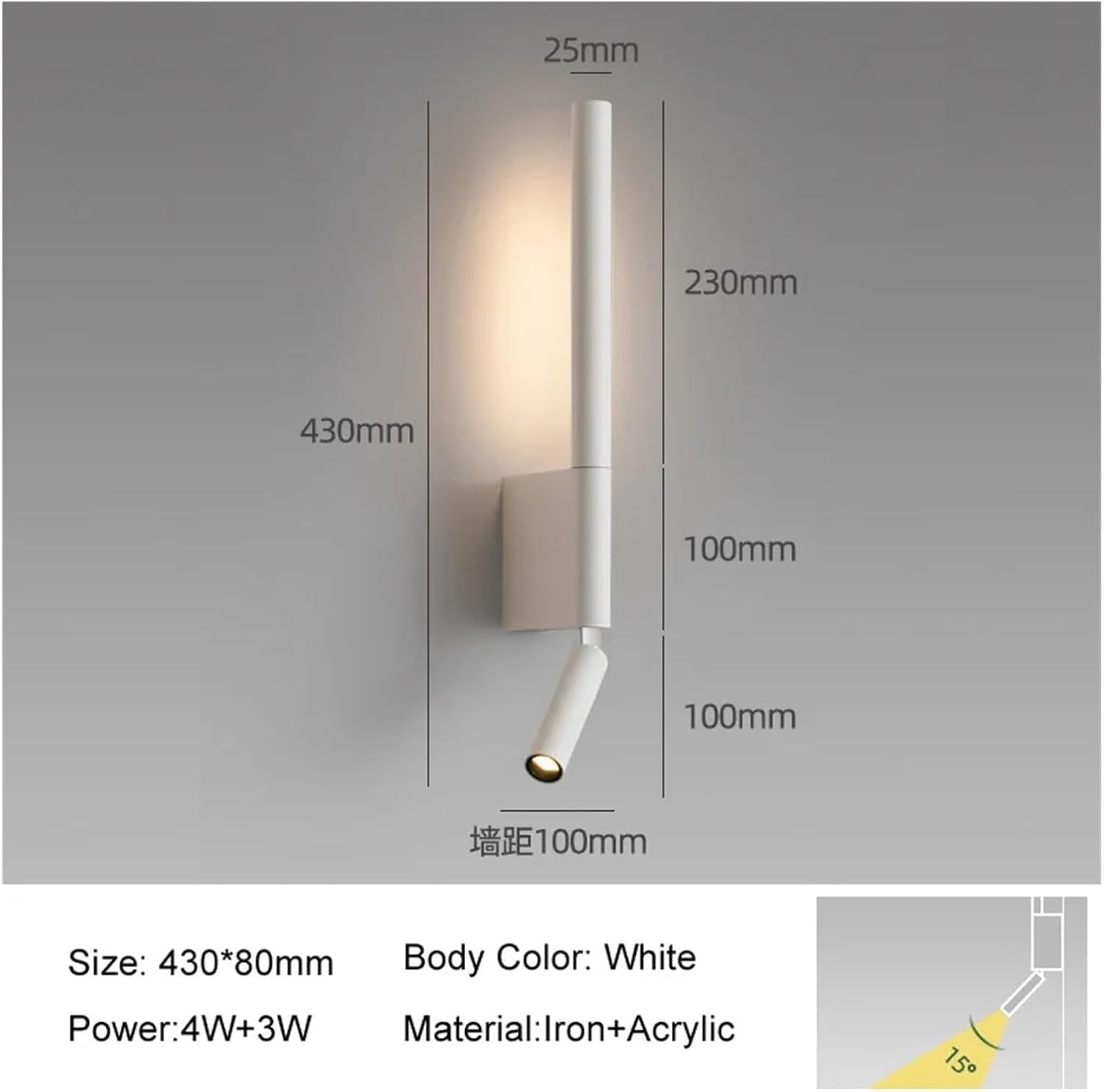 Modern Bedroom Bedside Wall Lights 340° Rotatable Adjustable Light Angle Indoor with Spotlight with Switch LED Wall Lamps,Wall Light Fixtures Oldsix-66(White)
