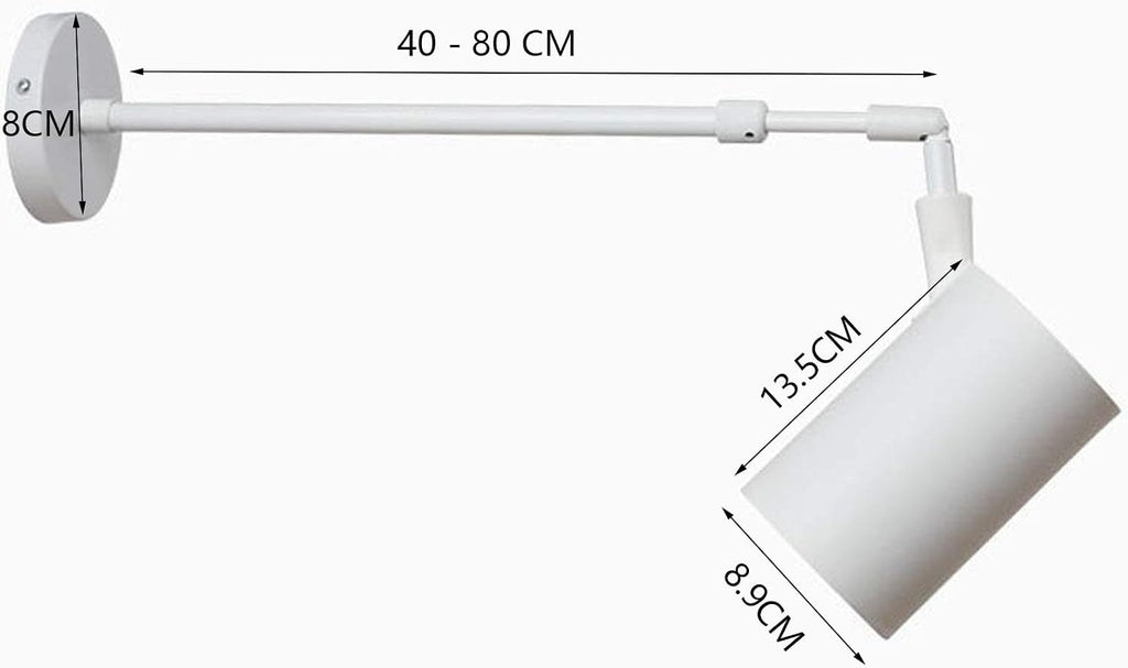 Wall Mounted Spotlights Indoor, Long Arm Spotlight Rotatable Track Lighting 90° Adjustable Wall Spot Light Rotatable 180° Focal Length Ceiling and Wall Lighting Indoor Surface Mounted,10w,40 80cm