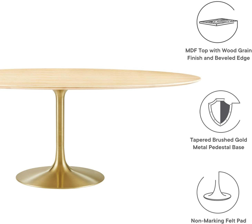 Modway Lippa Dining Table, 78', Gold Natural