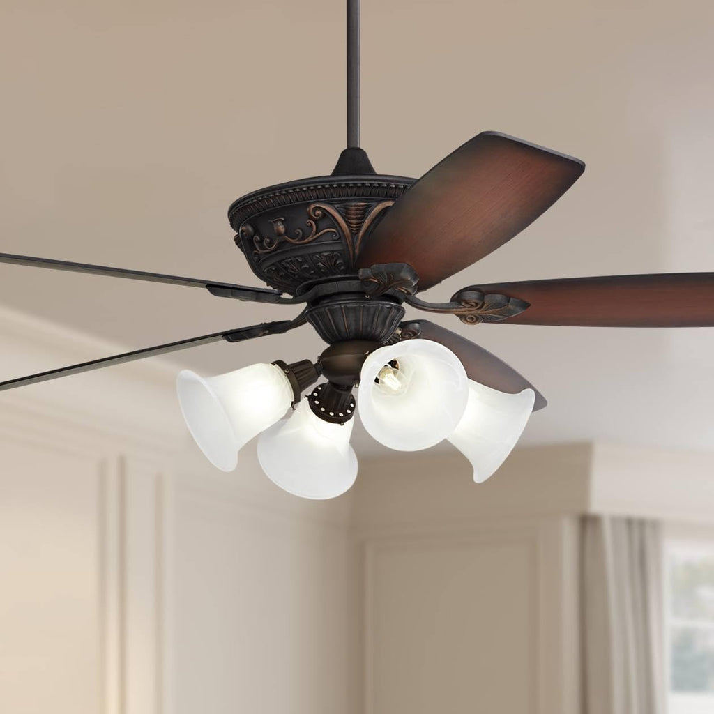 Casa Vieja 60' Montego Traditional Indoor Ceiling Fan 5 Blade Marbleized Glass LED Light Bronze Finish Brown Teak Finish Blades Bedroom Living Room Kitchen Dining Room Decorative Bright Downrod