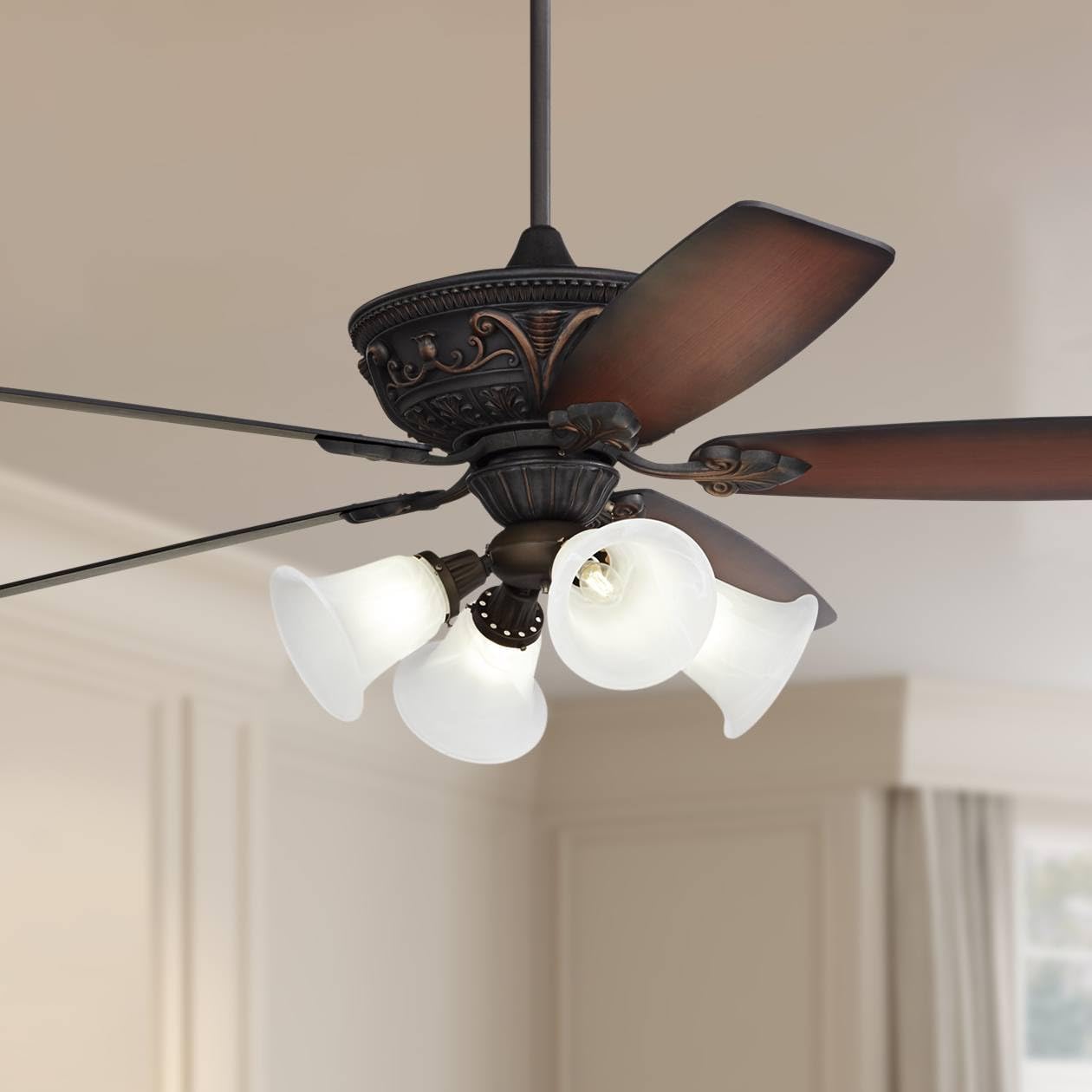 Casa Vieja 60' Montego Traditional Indoor Ceiling Fan 5 Blade Marbleized Glass LED Light Bronze Finish Brown Teak Finish Blades Bedroom Living Room Kitchen Dining Room Decorative Bright Downrod