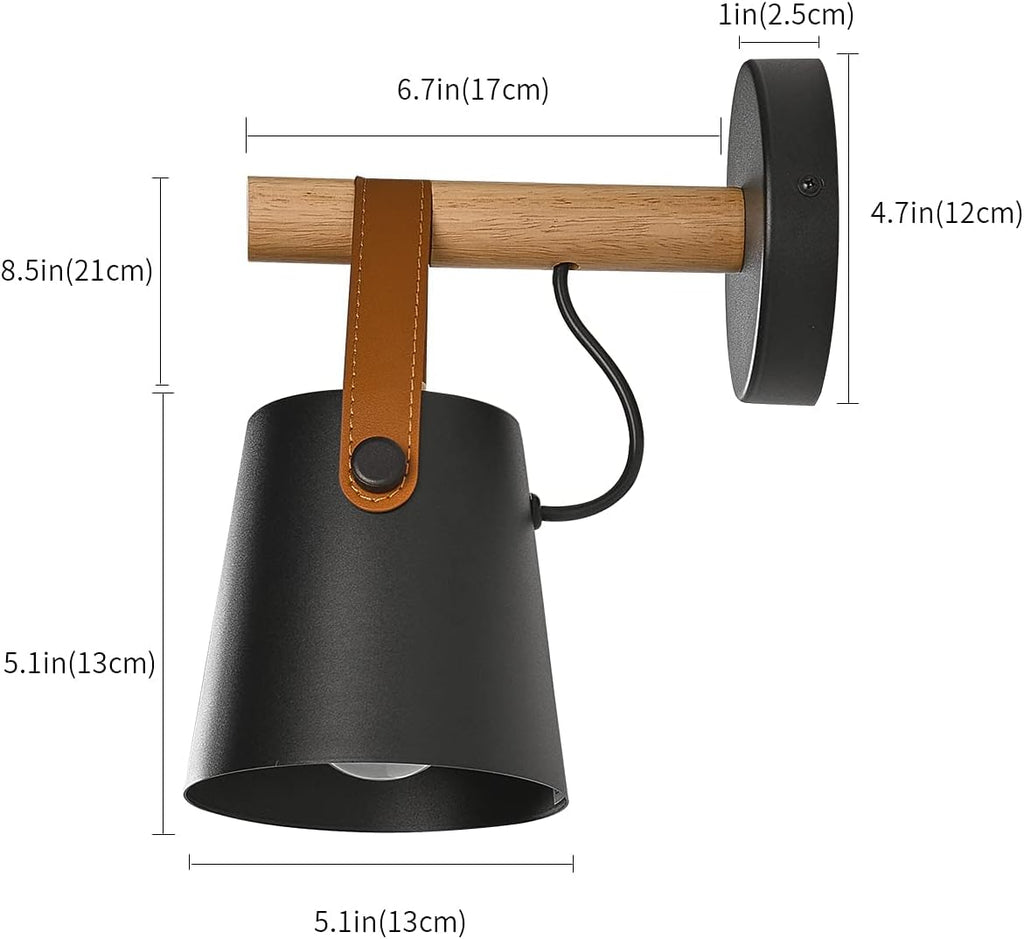 Wall Lamps for Bedroom Indoor Wall Sconces Set of 2 Black Modern Wooden Wall Lighting Fixture E26 Base for Nightstand or Farmhouse Aisle Corridor