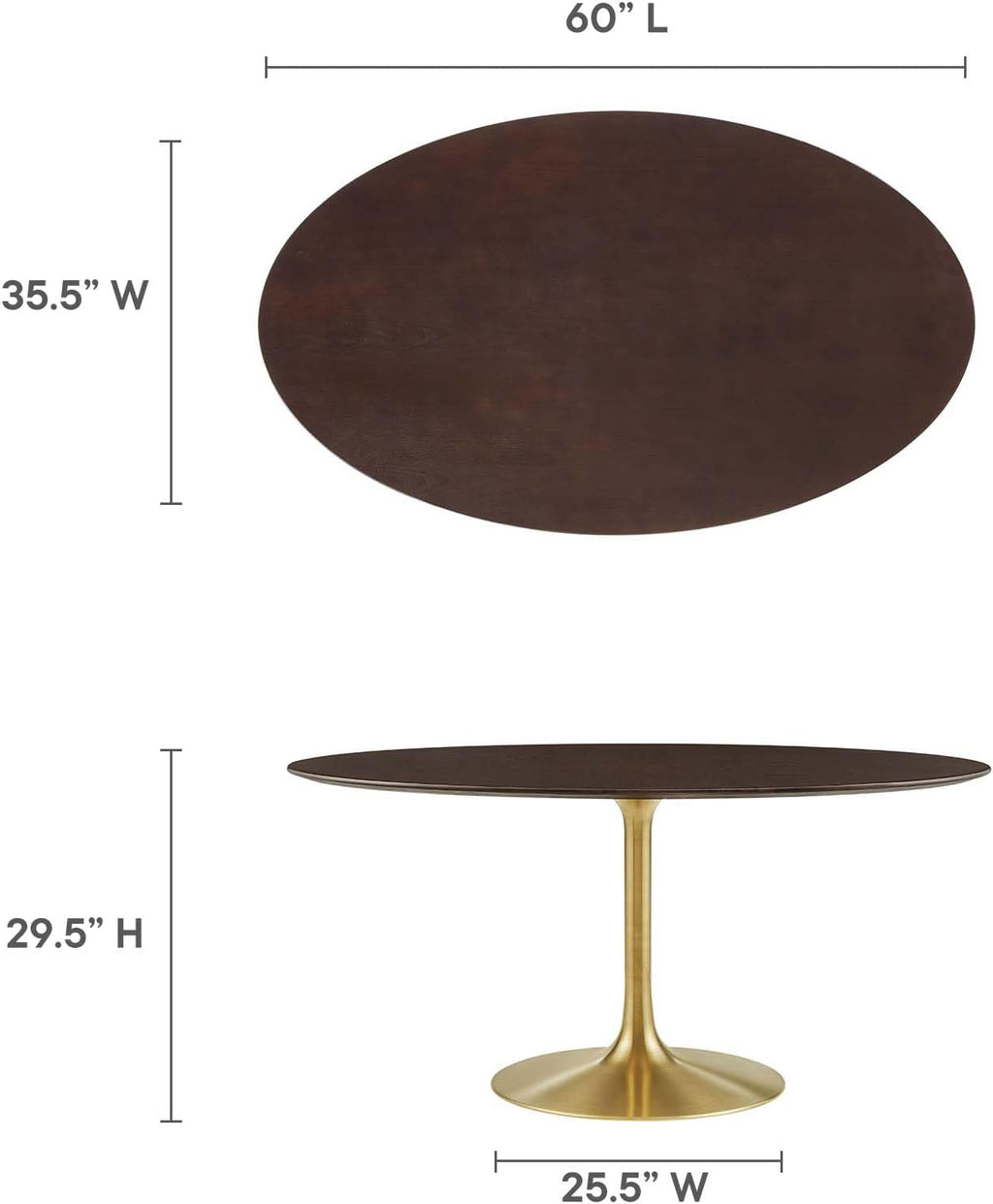 Modway Lippa Dining Table, 60', Gold Cherry Walnut