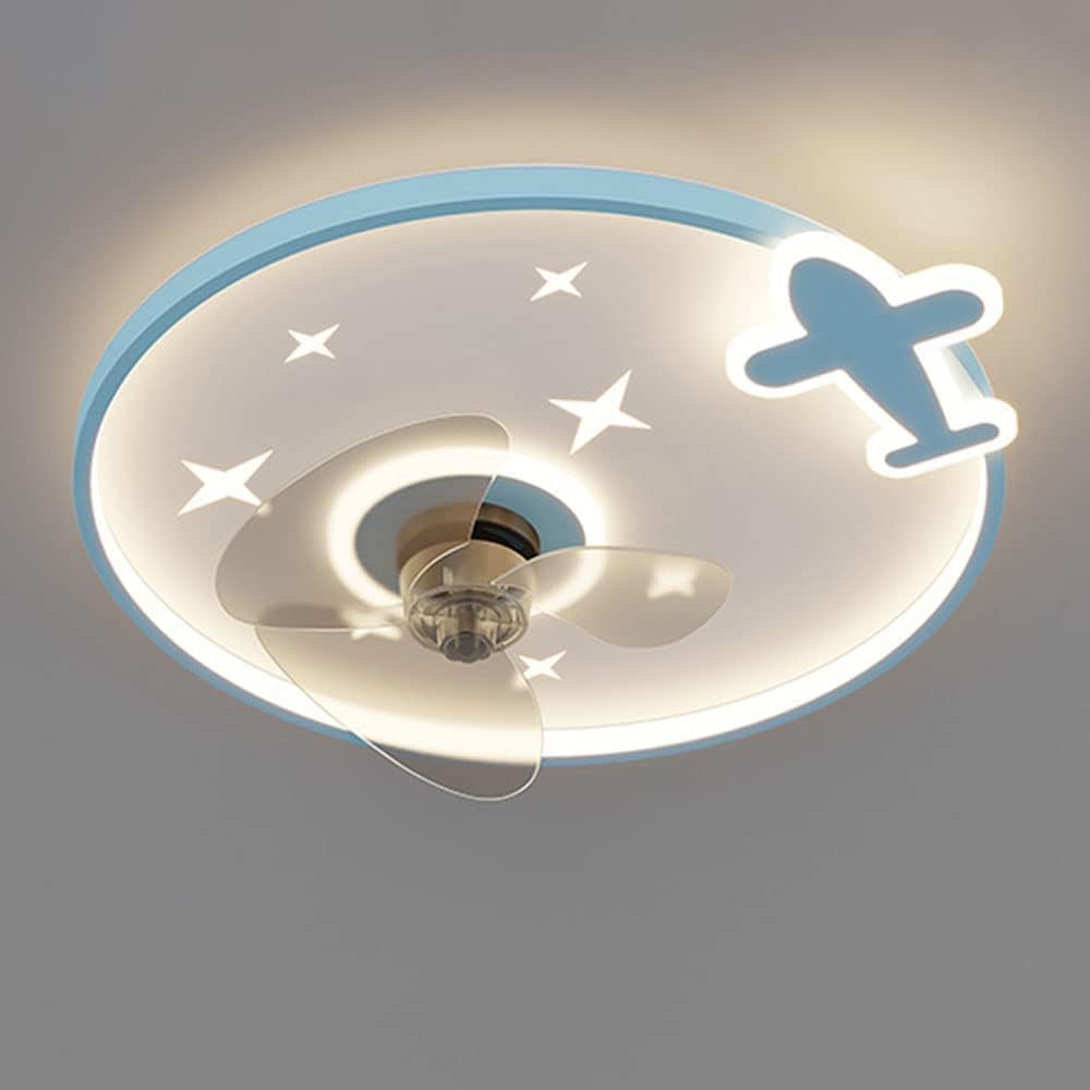 Indoor Mute Ceiling Fans with Lights Dimmable LED Ceiling Light with Fan Remote 6 Speeds Ceiling Fan for Study Room Bedroom Low Profile Blue Ceiling Fan Lights