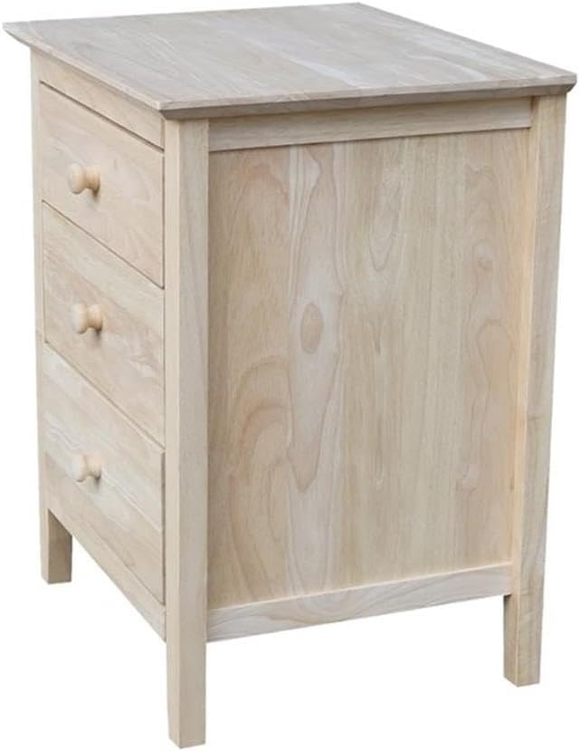 25'H Solid Wood Bedroom Nightstand with 3 Drawers, Parawood Construction, Paint or Stain in Any Color, Durable and Eco-Friendly, Unfinished