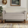 510 DESIGN Storage Ottoman - Solid Wood Legs, Polyester Fabric Entryway Accent Bench with Rolled Armrest - Modern Style Bed End Bench with Storage Bedroom Furniture, Aubrey, 46' W, Cream, 1 Piece