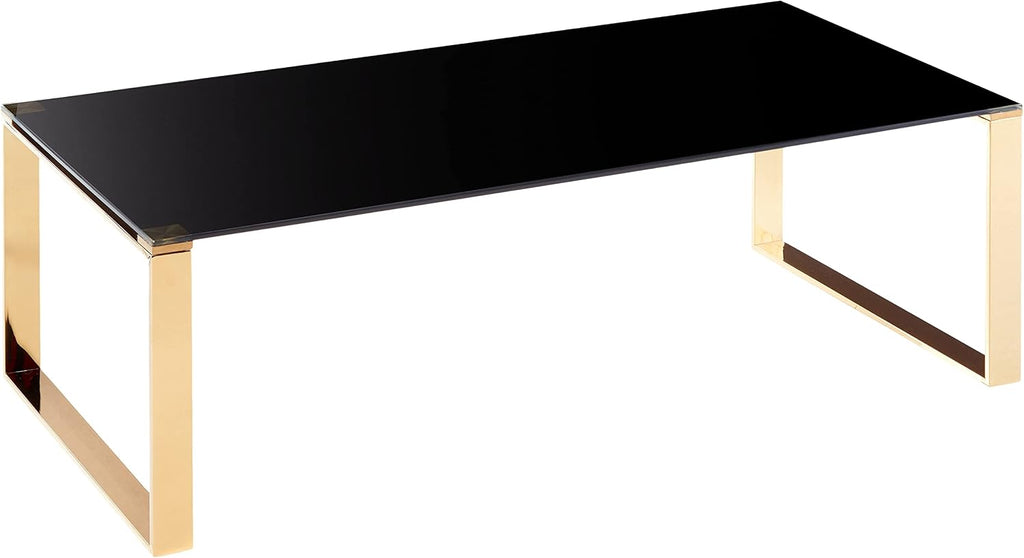 Cortesi Home Remini Coffee Table, Gold Metal and Black Glass