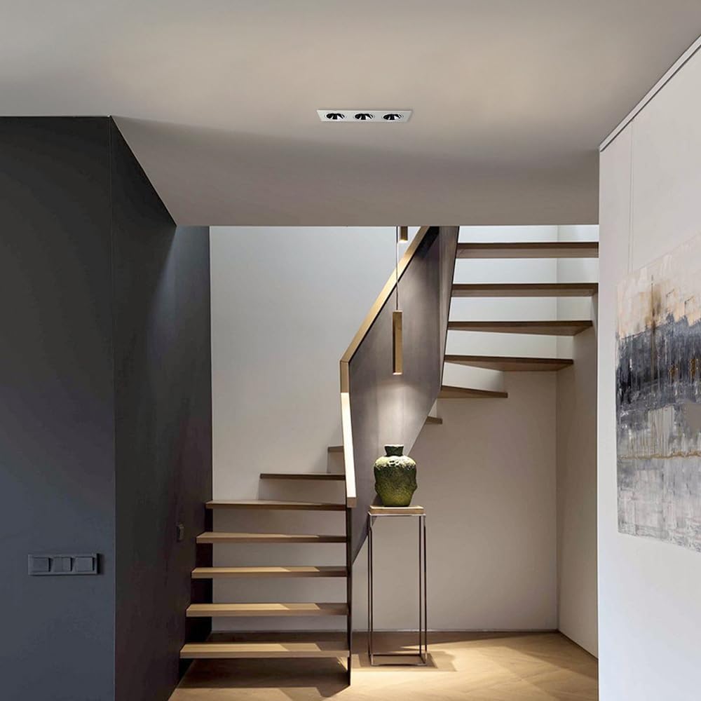 3-Light LED Ceiling Spotlight - Indoor Flush Mount Downlight, Rectangular Aluminum Lamp, Directional Spotlights for Living Room and Bedroom