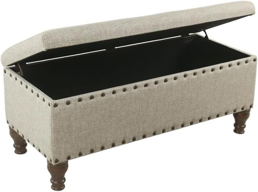 HomePop 42' Storage Bench with Nailhead Trim - Taupe/Cream
