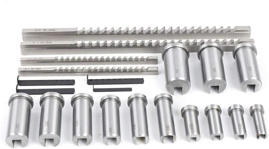 YIYIBYUS 22 Pcs Keyway Broach Kit Collared Bushing Shim Sets,Keyway Broach Sets Metric Size,Broaches, Bushings Shims Metalworking Tool