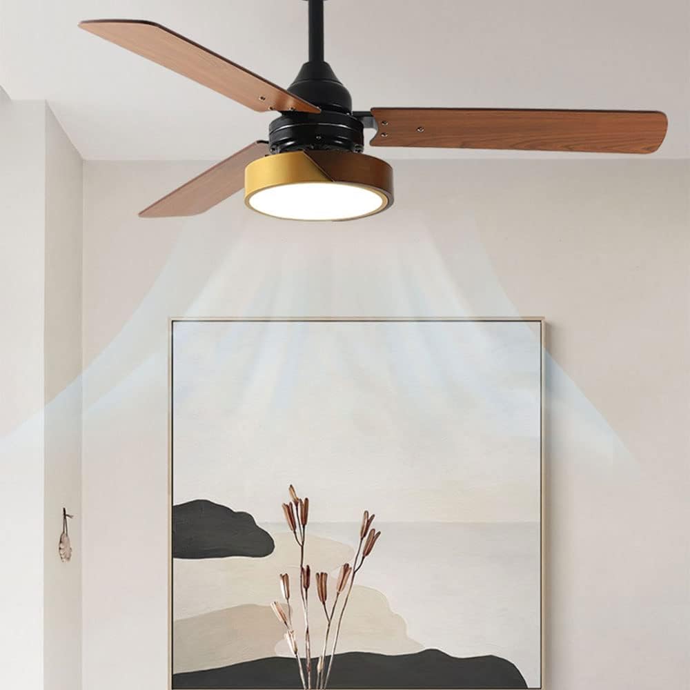 Wood Remote Ceiling Fan with Lights 42 Inch Dimmable Ceiling Fan Light 6 Speed LED Bedroom Living Room Ceiling Fan 3-Blade Outdoor Ceiling Fans for Patios with Light
