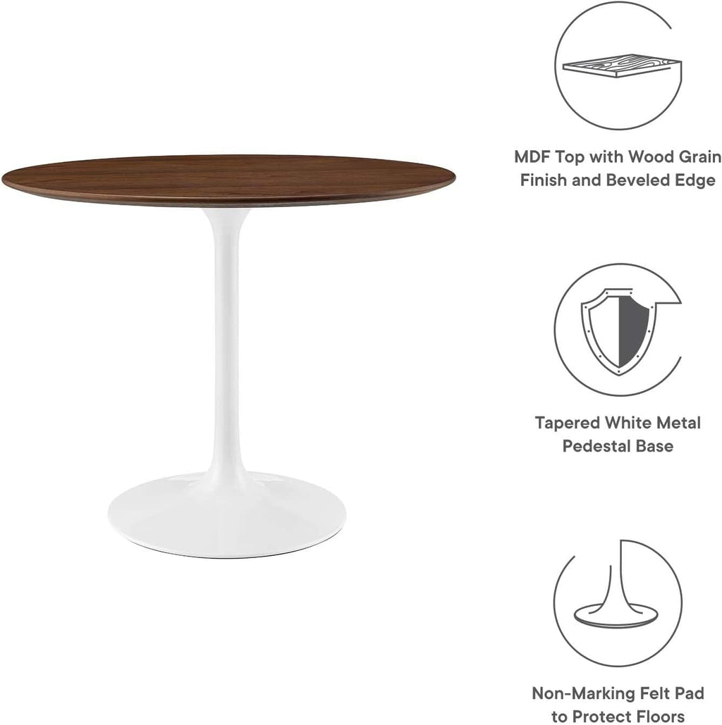 Modway Lippa 36' Mid-Century Modern Dining Table with Round Top in Walnut