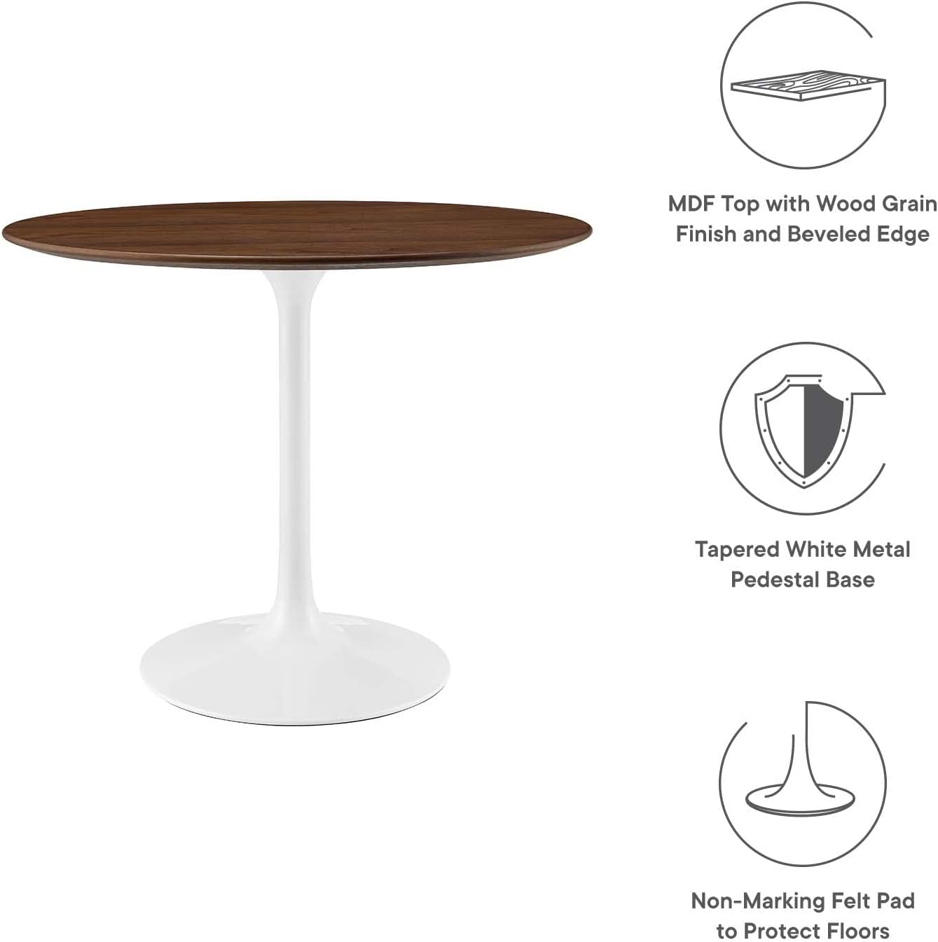 Modway Lippa 36' Mid-Century Modern Dining Table with Round Top in Walnut