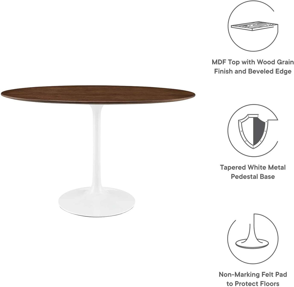Modway Lippa 48' Mid-Century Modern Dining Table with Oval Top in Walnut