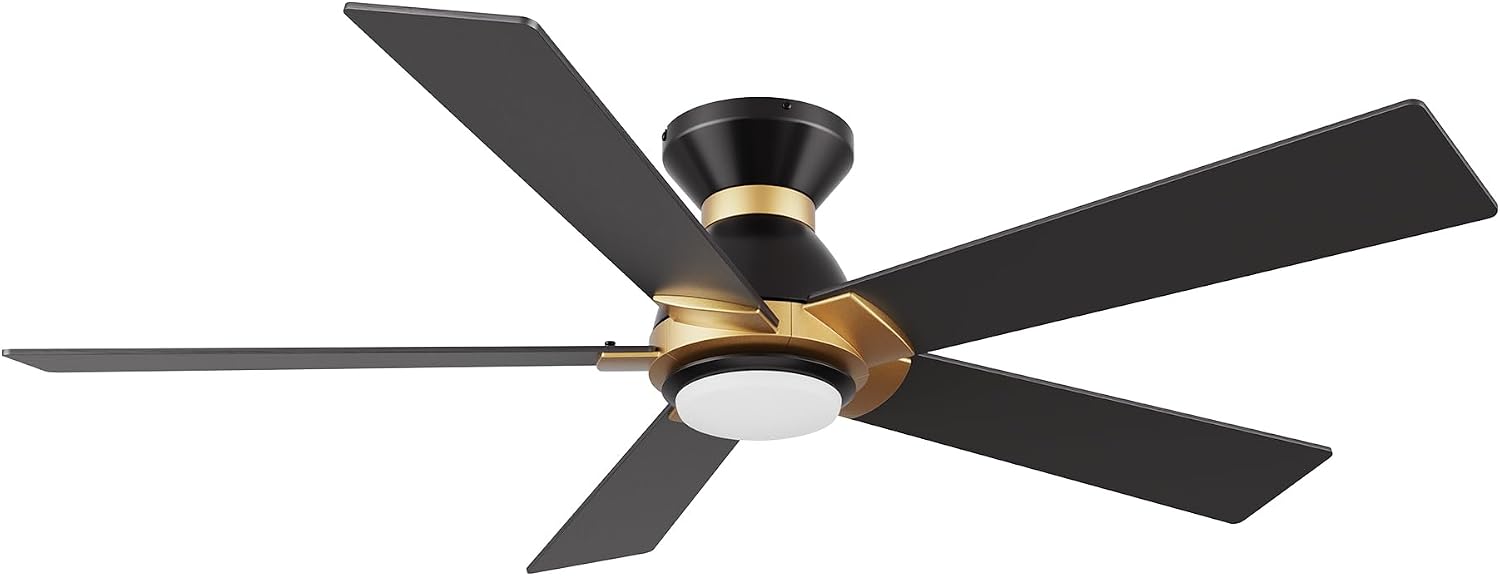 Carro Smart Ceiling Fans with Lights Flush Mount 52', 3 Light Colors Dimmable, 10 Speeds DC Ceiling Fan with Remote, Outdoor, Compatible with Alexa, Siri & Google Home, Black Gold